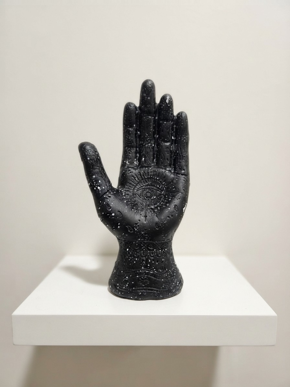 NEW Mystic Black Palmistry Hand Statue – All-Seeing Eye & Celestial Details